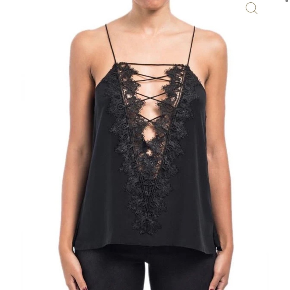 Cami NYC Black Charlie Lace Up Silk Top